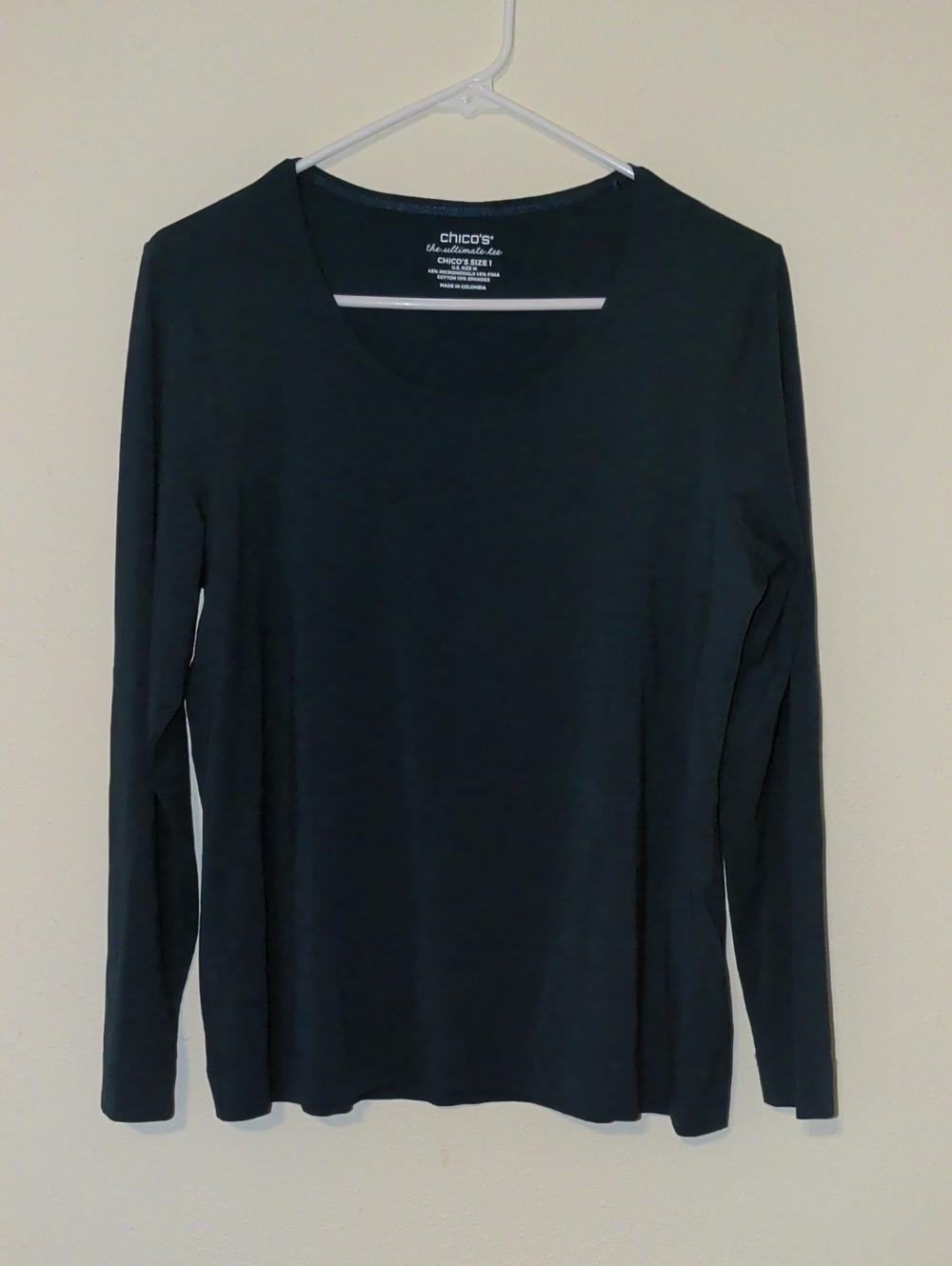 Chico's Long Sleeve Scoop Neck Top - Teal Green